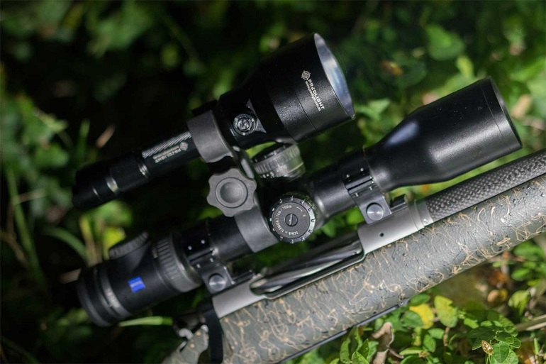 close-up of torch attached to a hunting rifle