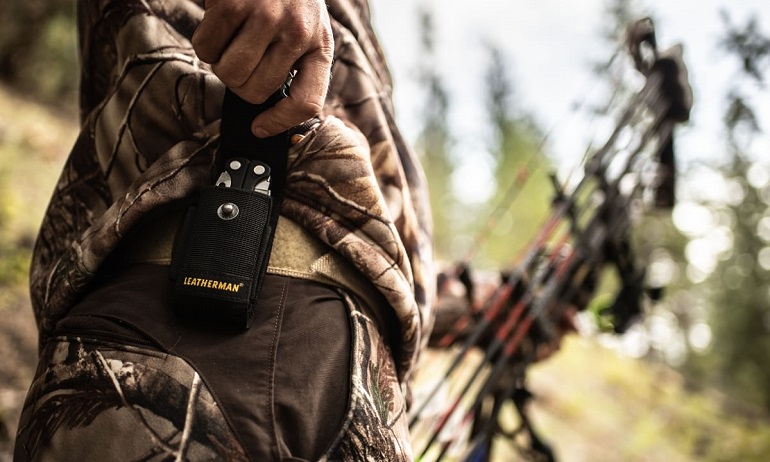 leatherman multitool attached to a belt